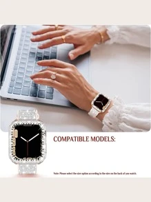 2入組女士閃亮硅膠手錶帶和雙排鑽石手錶殼套組，適用於Apple Watch Ultra/SE/9/8/7/6/5/4/3/2/1 38mm-49mm，色變效應 - 彩色 - 查看 4