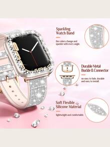 2入組女士閃亮硅膠手錶帶和雙排鑽石手錶殼套組，適用於Apple Watch Ultra/SE/9/8/7/6/5/4/3/2/1 38mm-49mm，色變效應 - 彩色 - 查看 6