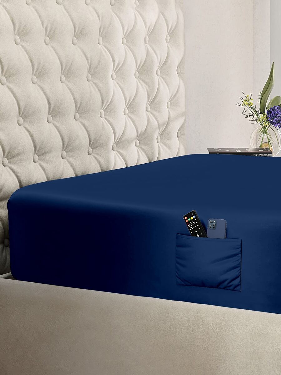 Sábana bajera unicolor con con bolsillo lateral - Azul Marino - Ver 1