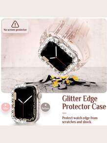 2pcs Women's Glitter Silicone Watch Band And Double Rows Diamond Watch Case Set, Compatible With Apple Watch Series Ultra/SE/9/8/7/6/5/4/3/2/1 38mm-49mm, Color-Changing From Different Angles BlingBling - Multicolor - View 4