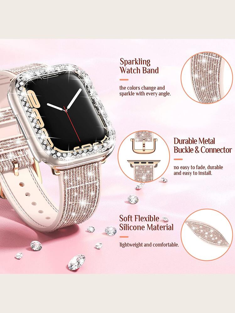 Bracciale Bling rosa in metallo per Fb Sense 2/ Versa cinturino per orologio a 3 cinturini di ricambio per cinturino Fb Versa 4 Sense  44