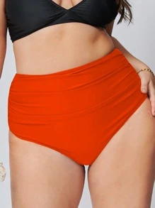 Braga de bikini de talle alto fruncida talla grande, para vacaciones de verano en la playa - Naranja - Ver 1