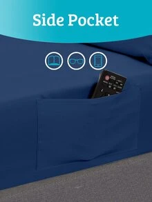 Sábana bajera unicolor con con bolsillo lateral - Azul Marino - Ver 8