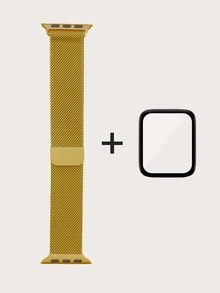 1 Dây đeo đồng hồ bằng thép không gỉ & 1 Tấm bảo vệ màn hình Tương thích với Apple Watch - Vàng - Xem 2