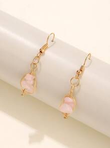 Stone Decor Drop Earrings - Baby Pink - View 1