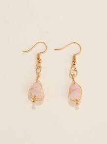Stone Decor Drop Earrings - Baby Pink - View 2