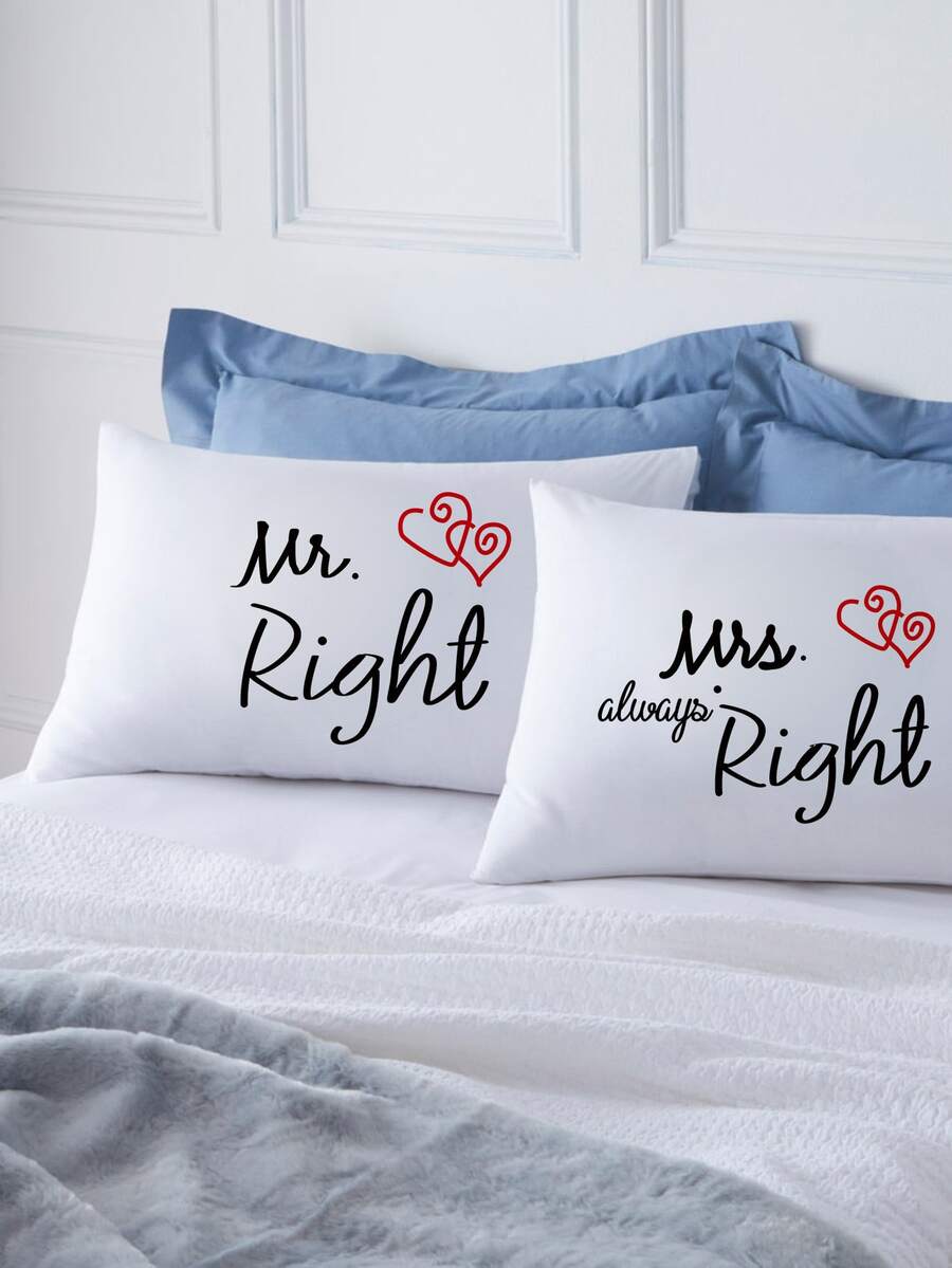 1pair Letter Graphic Pillowcase Without Filler - Multicolor - View 1