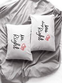 1pair Letter Graphic Pillowcase Without Filler - Multicolor - View 2