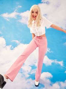 SHEIN Unity Frill Trim Crop Shirt Without Bra - White - View 1