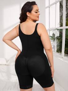 Plus Plain Underbust Shapewear Unitard Romper - Black - View 2
