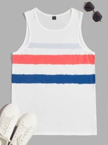 GENTILAND Men Color Block Tank Top - White - View 1