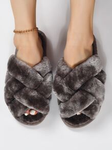 Dép đi trong nhà ngủ trơn màu xám đậm thời trang thu đông dành cho nữ, thiết kế dệt, dép đi trong nhà mềm mại - Màu xám đen - Xem 5