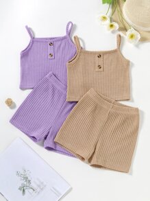 SHEIN Cô Gái Trẻ 2 Miếng Cami ngọn Với 2 Miếng Quần short - Nhiều màu - Xem 1