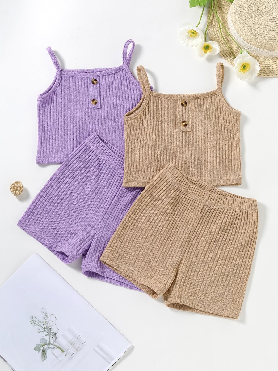 SHEIN Cô Gái Trẻ 2 Miếng Cami ngọn Với 2 Miếng Quần short - Nhiều màu - Xem 1