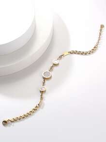 A European and American style Roman numerals black and white shell inlaid with diamonds fashion senior women's stainless steel bracelet suitable for daily wear