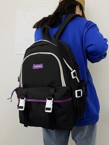 Ba lô Nữ Khóa Khối Màu Lá thư Có thể điều chỉnh được - màu đen - Xem 1