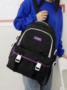 Ba lô Nữ Khóa Khối Màu Lá thư Có thể điều chỉnh được - màu đen - Xem 2