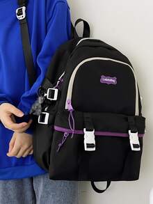 Ba lô Nữ Khóa Khối Màu Lá thư Có thể điều chỉnh được - màu đen - Xem 4