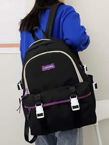 Ba lô Nữ Khóa Khối Màu Lá thư Có thể điều chỉnh được - màu đen - Xem 5