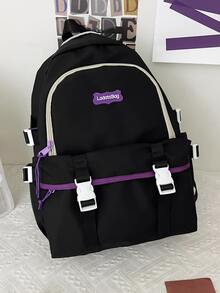 Ba lô Nữ Khóa Khối Màu Lá thư Có thể điều chỉnh được - màu đen - Xem 6