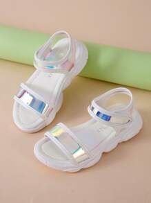 Girls Houndstooth Strap Hook-and-loop Fastener Sandals - Beige - View 1