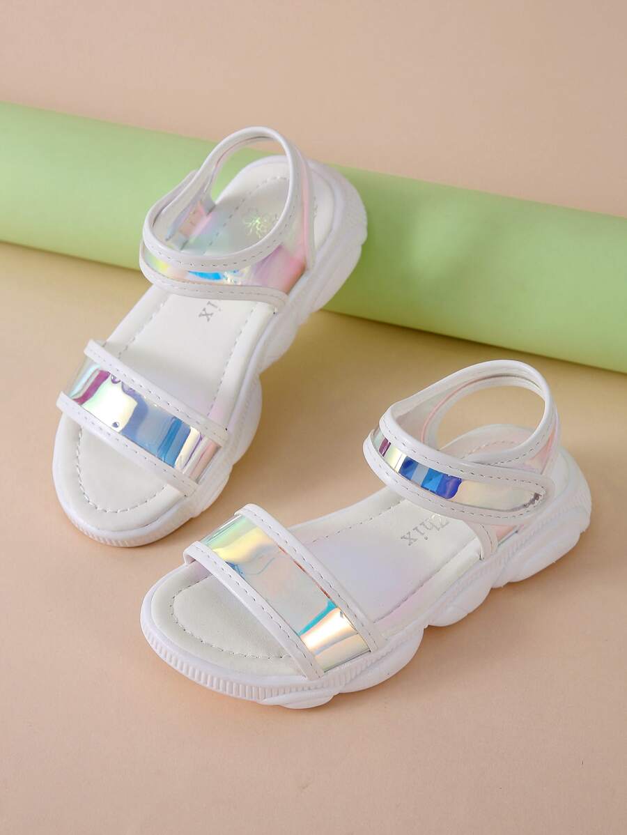 Girls Houndstooth Strap Hook-and-loop Fastener Sandals - Beige - View 1