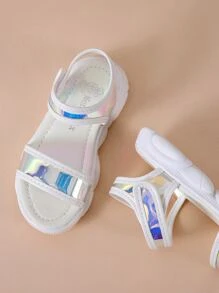 Girls Houndstooth Strap Hook-and-loop Fastener Sandals - Beige - View 4