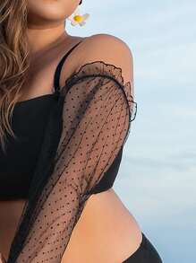 Conjunto De Bikini De Malla En Contraste De Talla Grande Summer Beach - Negro - Ver 4