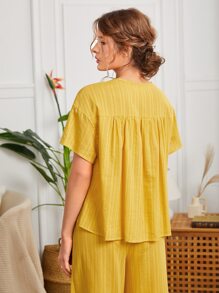 SHEIN Unity Solid Tie Front Drop Shoulder Sleep Top - Yellow - View 2