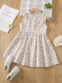 Toddler Girls Polka Dot Print Ruffle Trim Dress - Beige - View 2