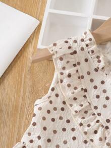 Toddler Girls Polka Dot Print Ruffle Trim Dress - Beige - View 3