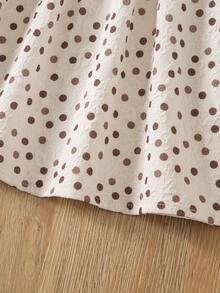 Toddler Girls Polka Dot Print Ruffle Trim Dress - Beige - View 4