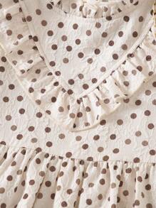 Toddler Girls Polka Dot Print Ruffle Trim Dress - Beige - View 5
