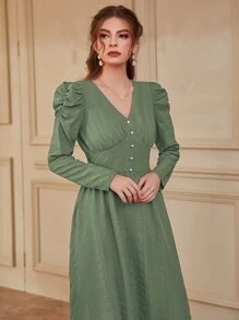 Modelyn 羊腿袖A字連衣裙 - 薄荷綠 - 查看 5