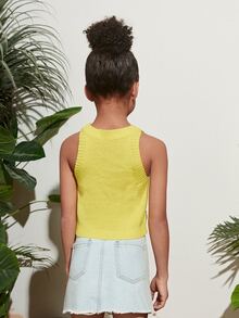 SHEIN Girls Cable Knit Floral Patch Knit Top - Yellow - View 2