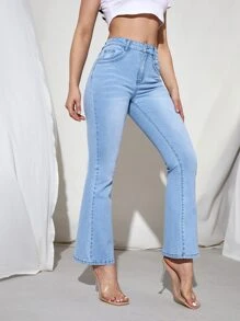 SHEIN PETITE High Stretch Bootcut Jeans - Light Wash - View 3