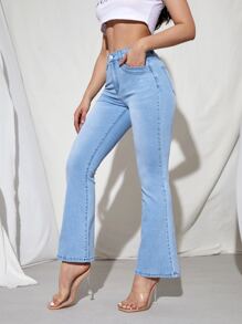 SHEIN PETITE High Stretch Bootcut Jeans - Light Wash - View 4