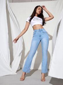 SHEIN PETITE High Stretch Bootcut Jeans - Light Wash - View 5