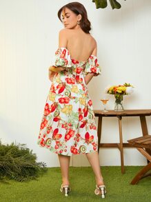 Đầm Lộ Lưng Viên lá sen Dây kéo Hoa Boho - Nhiều màu - Xem 4