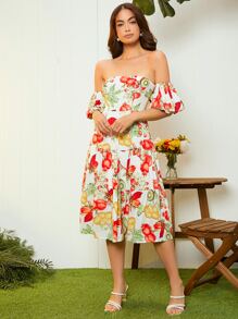 Đầm Lộ Lưng Viên lá sen Dây kéo Hoa Boho - Nhiều màu - Xem 5