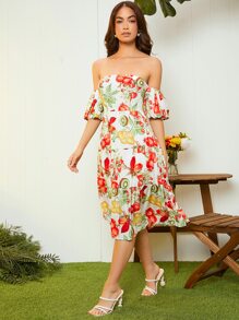 Đầm Lộ Lưng Viên lá sen Dây kéo Hoa Boho - Nhiều màu - Xem 2