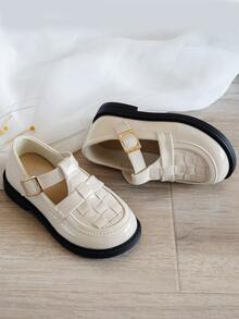 女孩編織細節瑪麗珍平底鞋 - 米色 - 查看 3