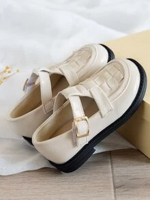 女孩編織細節瑪麗珍平底鞋 - 米色 - 查看 4