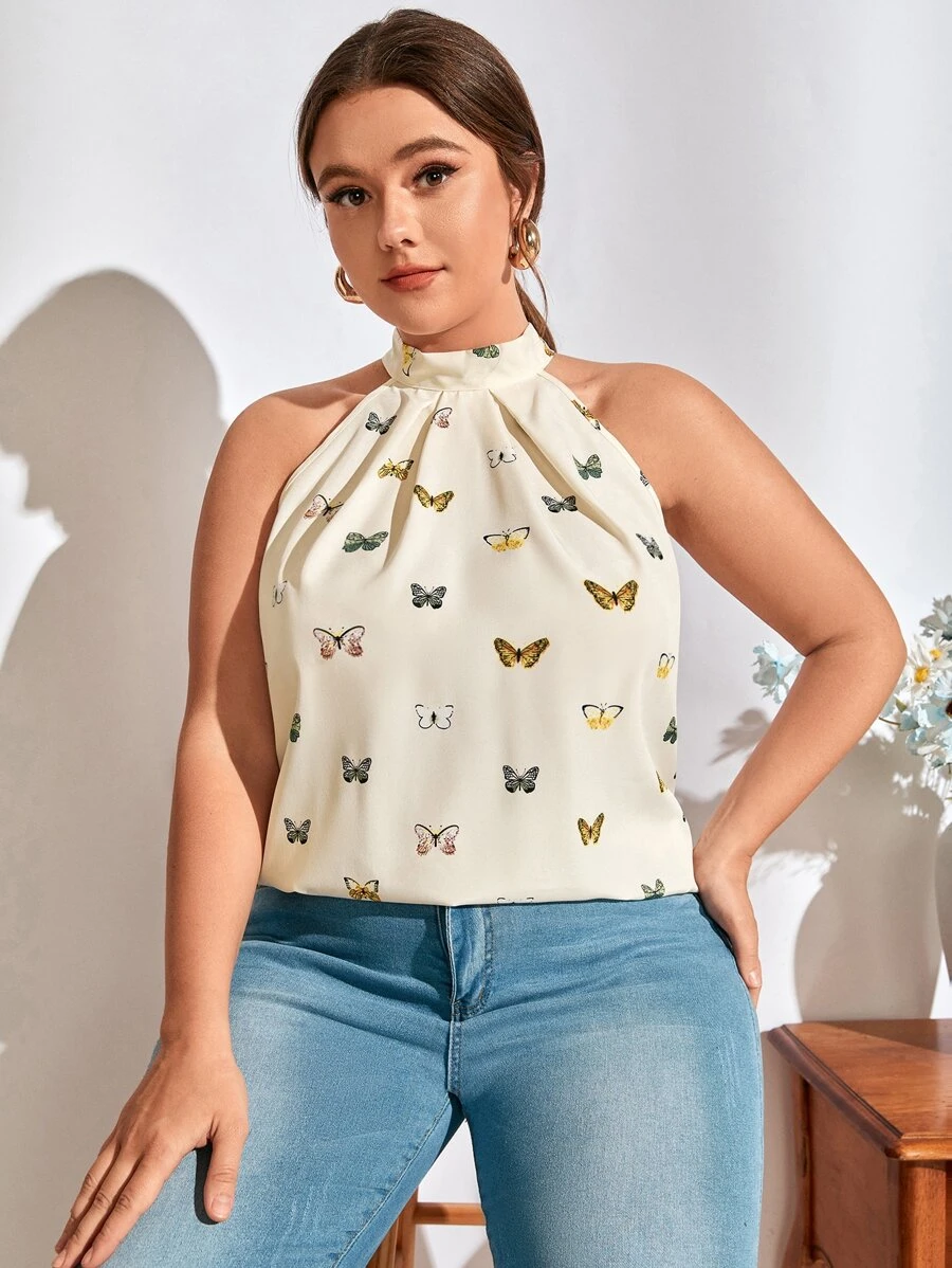 SHEIN Clasi Áo sơ mi Plus Size Buộc lại Loại bướm Boho - Nhiều màu - Xem 1