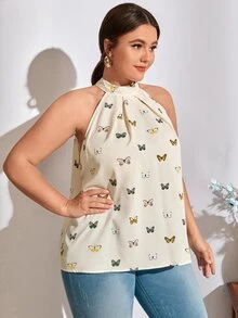 SHEIN Clasi Áo sơ mi Plus Size Buộc lại Loại bướm Boho - Nhiều màu - Xem 6