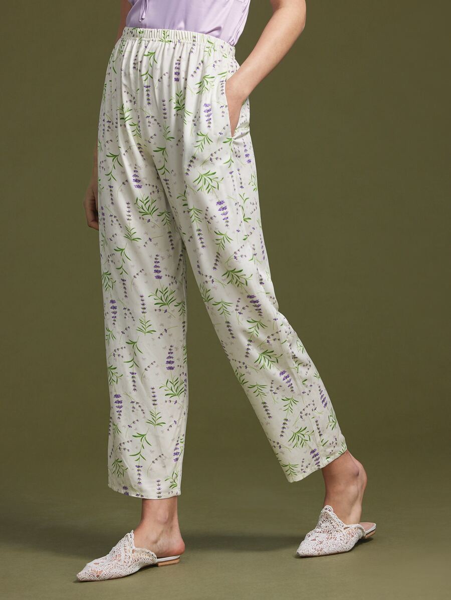 LUVLETTE Floral Print Slant Pocket Sleep Trousers