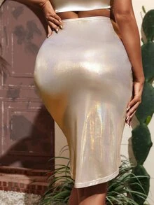 SHEIN SXY Váy nữ Dây kéo Xù màu trơn Hấp dẫn - Rượu sâm banh - Xem 2