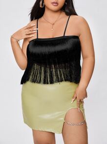 SHEIN Unity Áo hai dây Plus Size mép màu trơn Hấp dẫn - màu đen - Xem 1