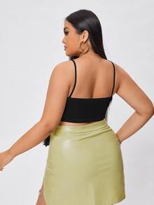 SHEIN Unity Áo hai dây Plus Size mép màu trơn Hấp dẫn - màu đen - Xem 2