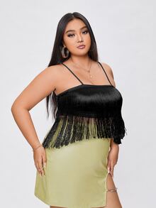 SHEIN Unity Áo hai dây Plus Size mép màu trơn Hấp dẫn - màu đen - Xem 4